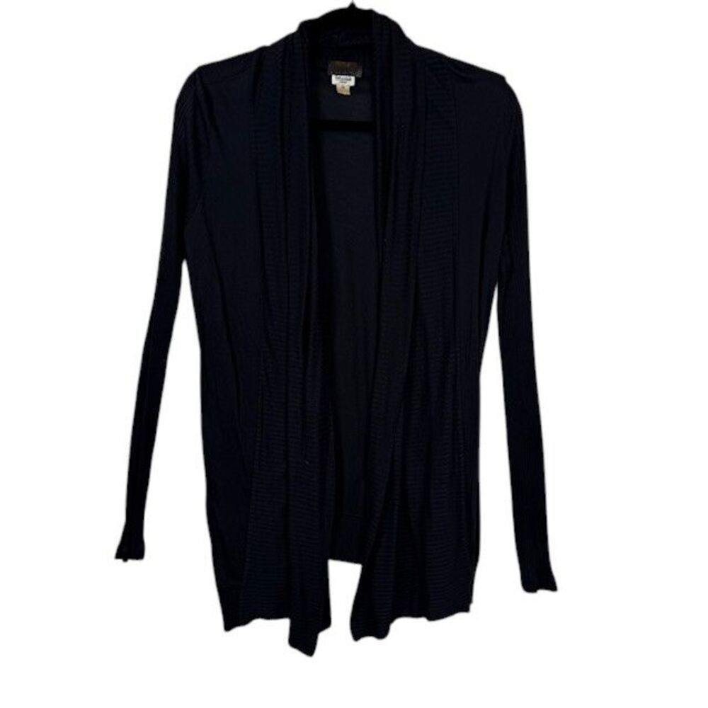 Splendid Sayer Cardigan Black Open Front‎ Ribbed Lapel and Sleeves Size Medium